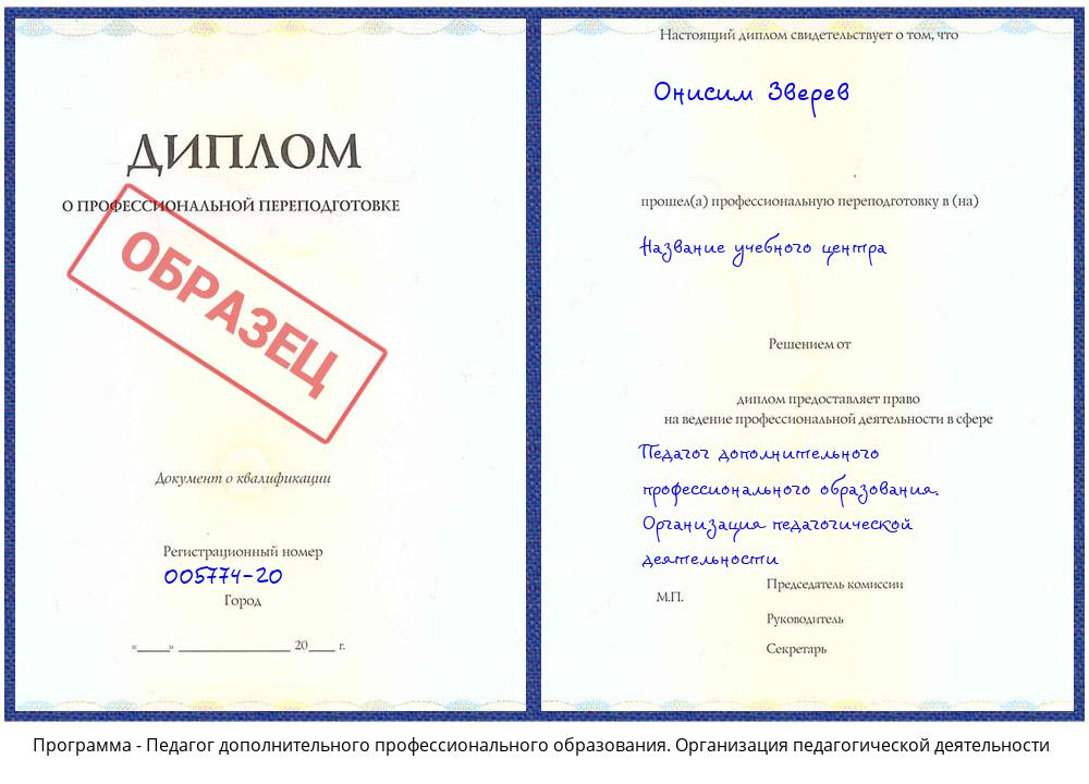 Педагог дополнительного профессионального образования. Организация педагогической деятельности Тамбов