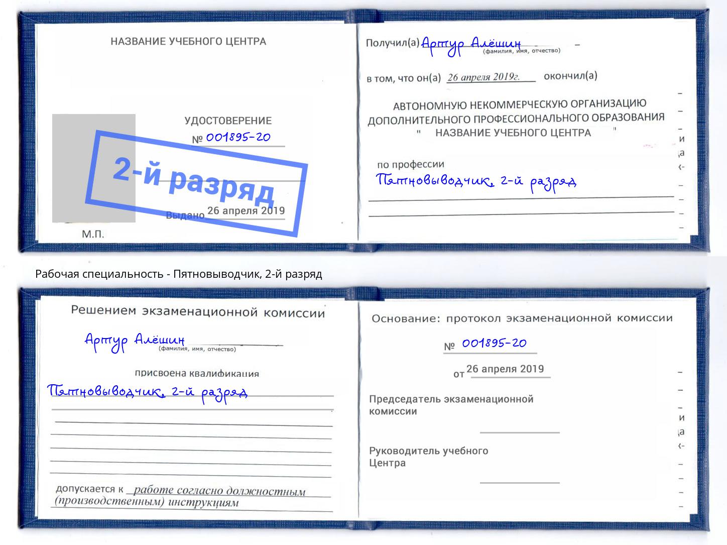корочка 2-й разряд Пятновыводчик Тамбов