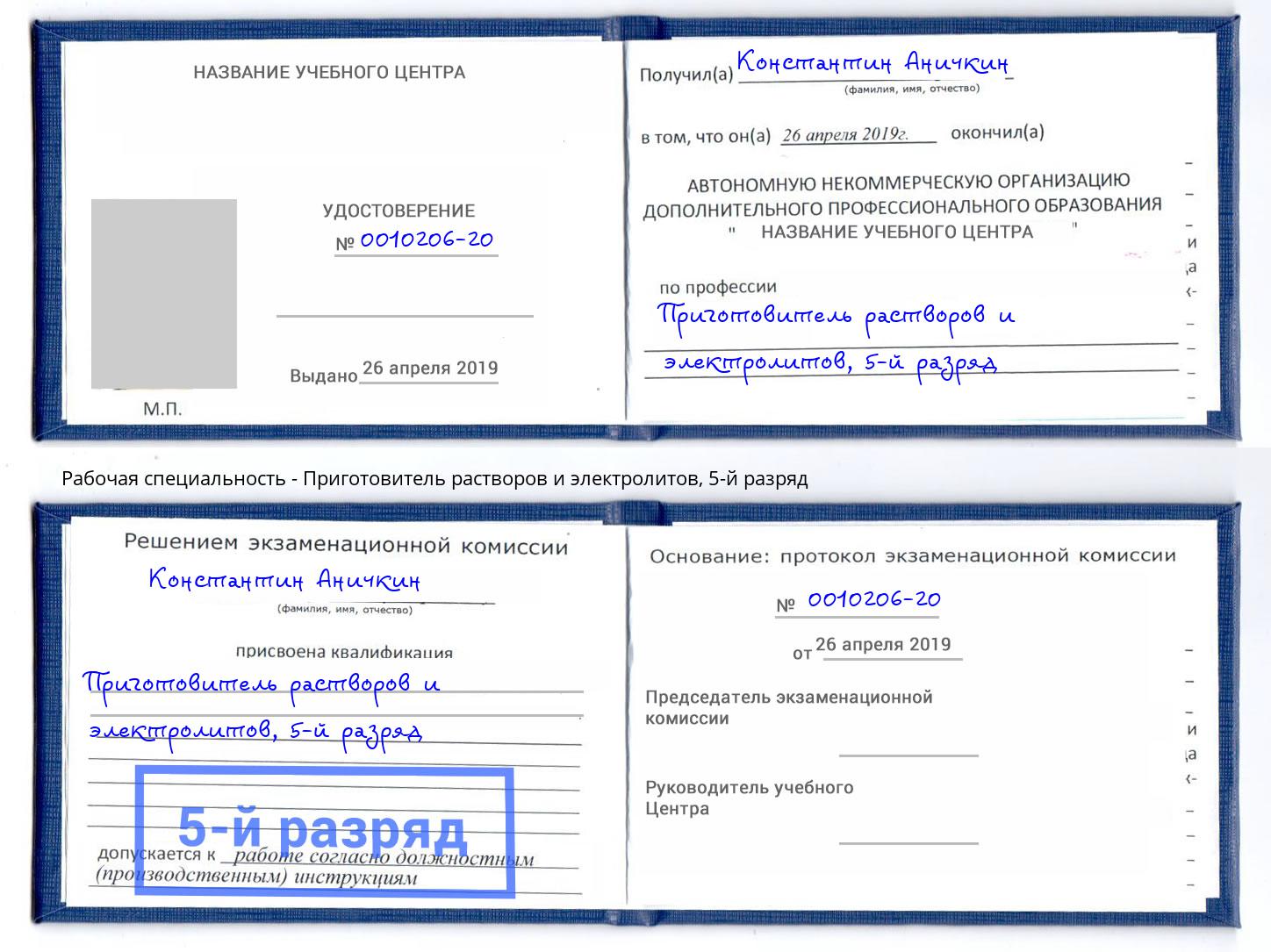 корочка 5-й разряд Приготовитель растворов и электролитов Тамбов