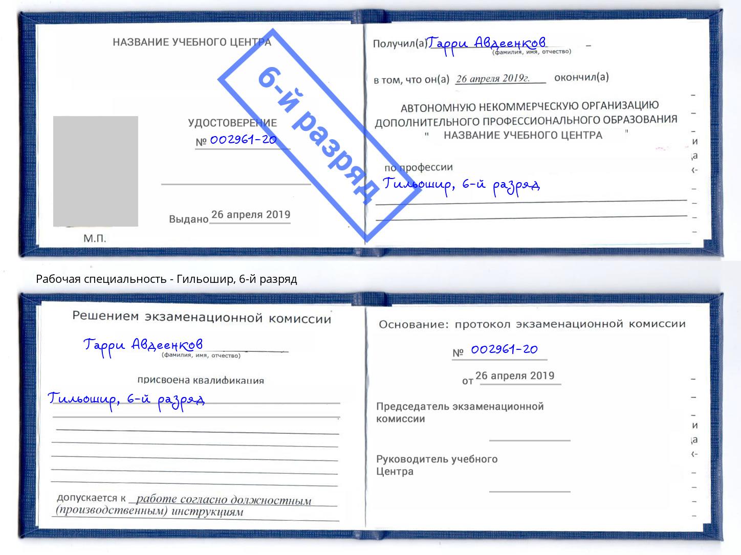 корочка 6-й разряд Гильошир Тамбов