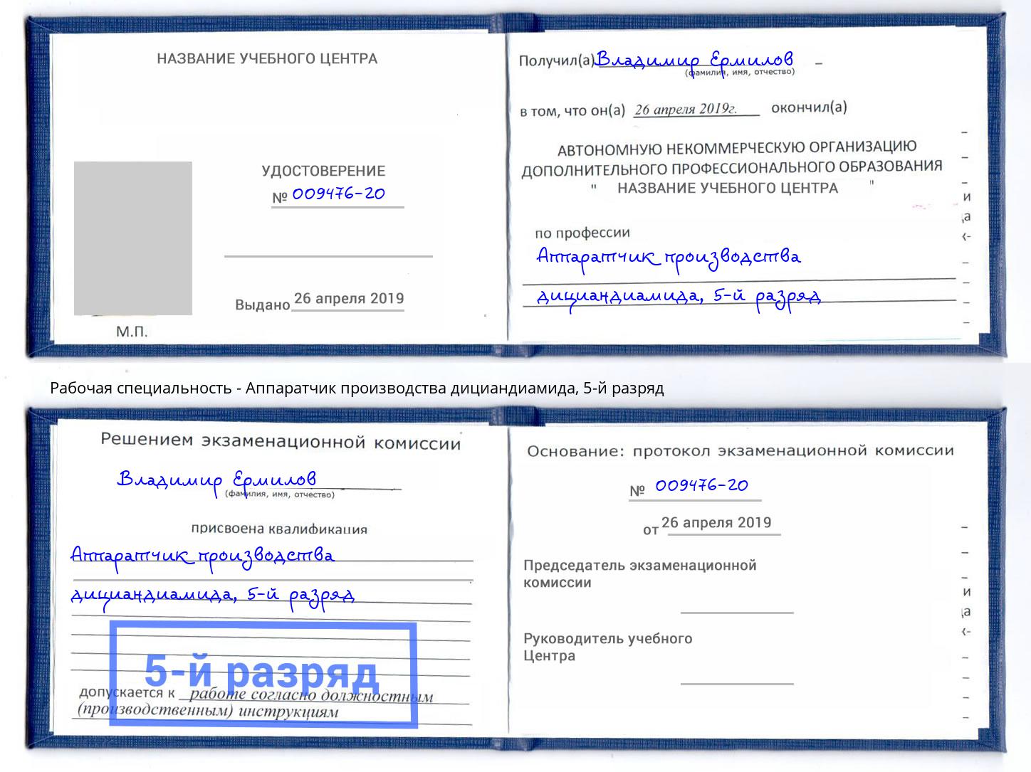 корочка 5-й разряд Аппаратчик производства дициандиамида Тамбов
