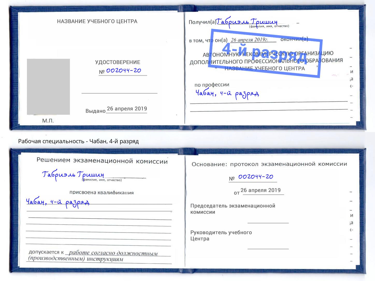 корочка 4-й разряд Чабан Тамбов