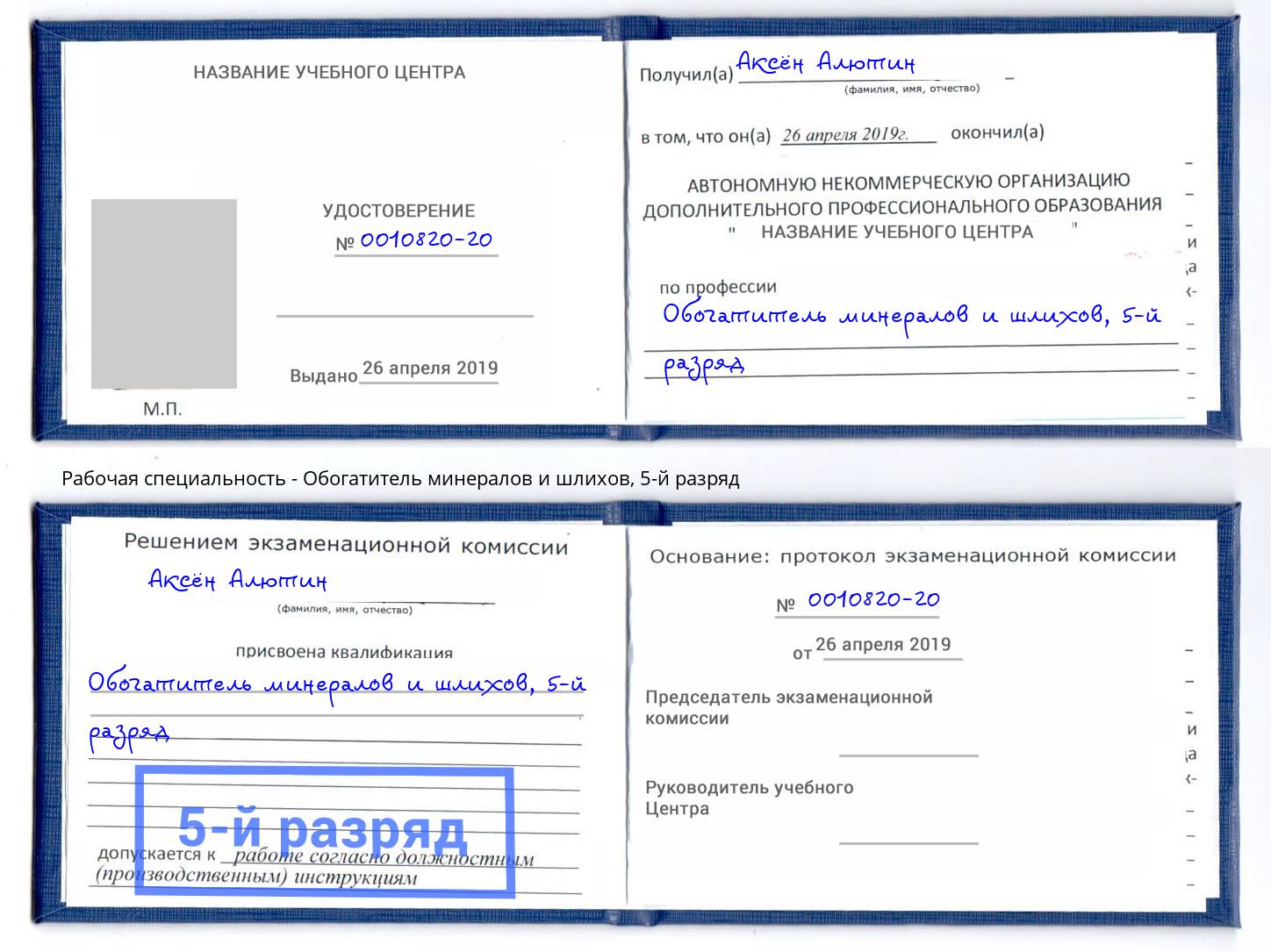 корочка 5-й разряд Обогатитель минералов и шлихов Тамбов