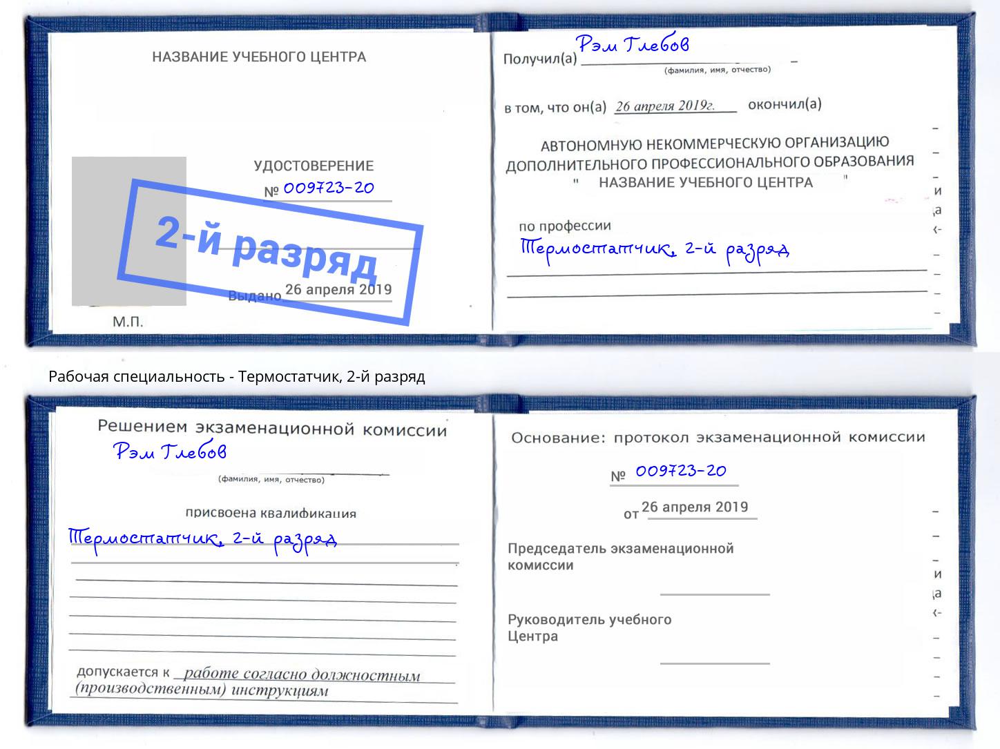 корочка 2-й разряд Термостатчик Тамбов