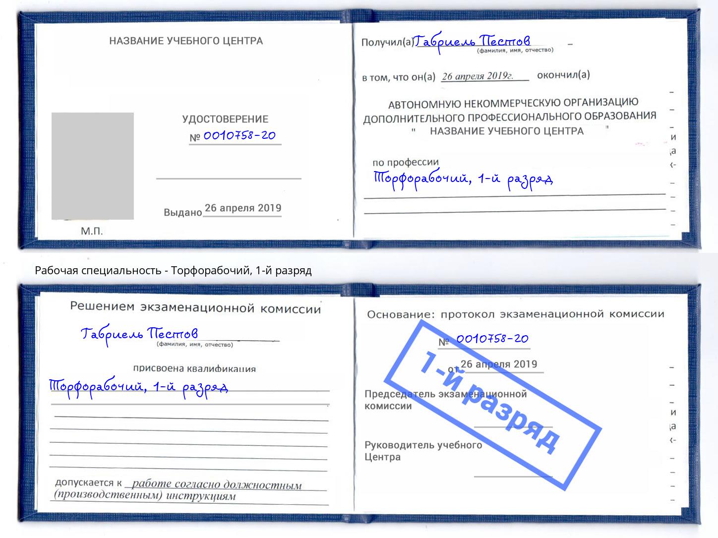 корочка 1-й разряд Торфорабочий Тамбов