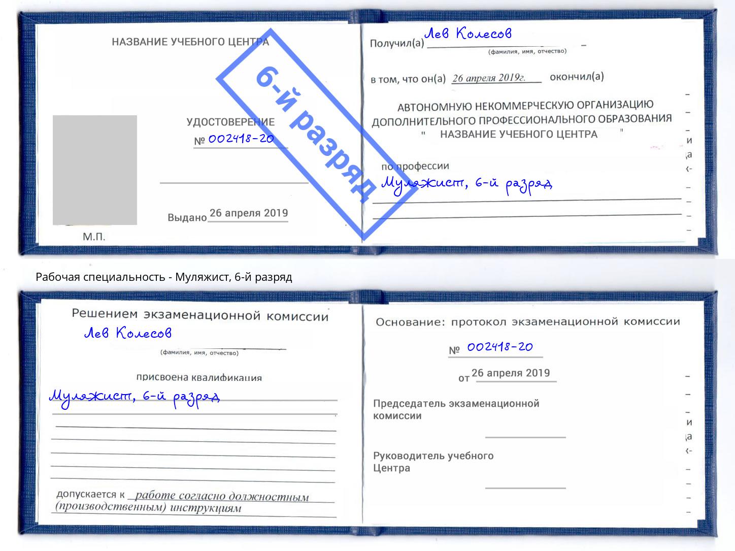 корочка 6-й разряд Муляжист Тамбов