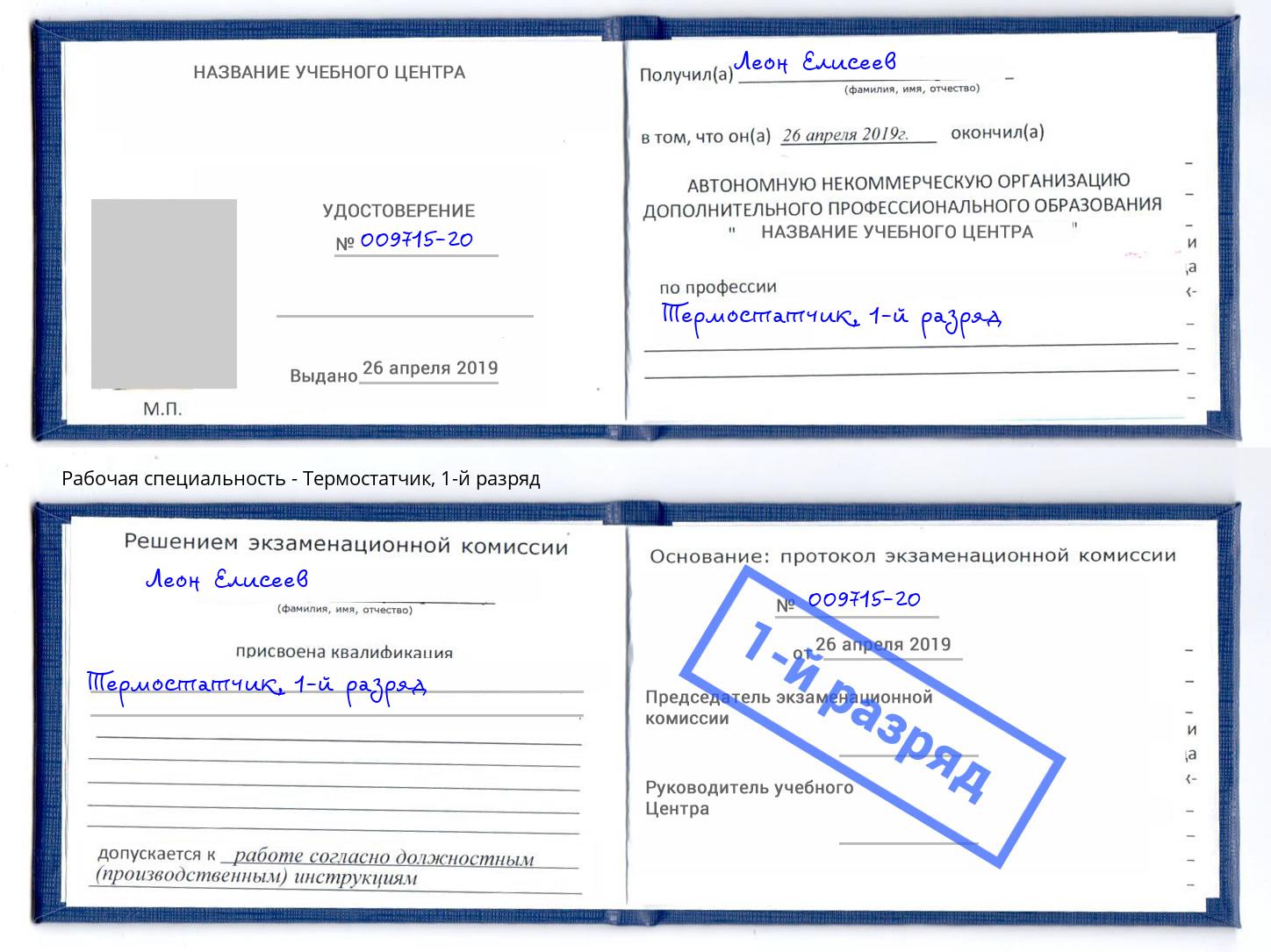 корочка 1-й разряд Термостатчик Тамбов