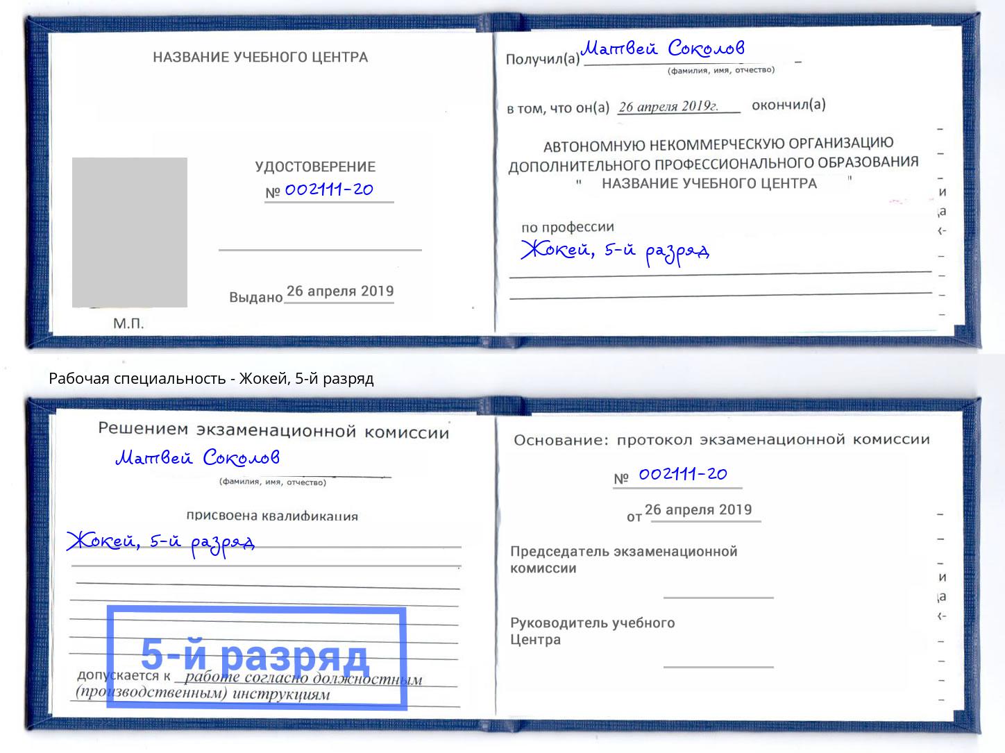 корочка 5-й разряд Жокей Тамбов