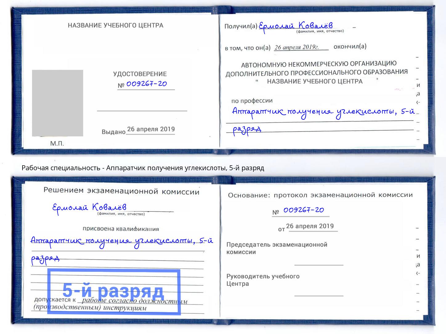 корочка 5-й разряд Аппаратчик получения углекислоты Тамбов