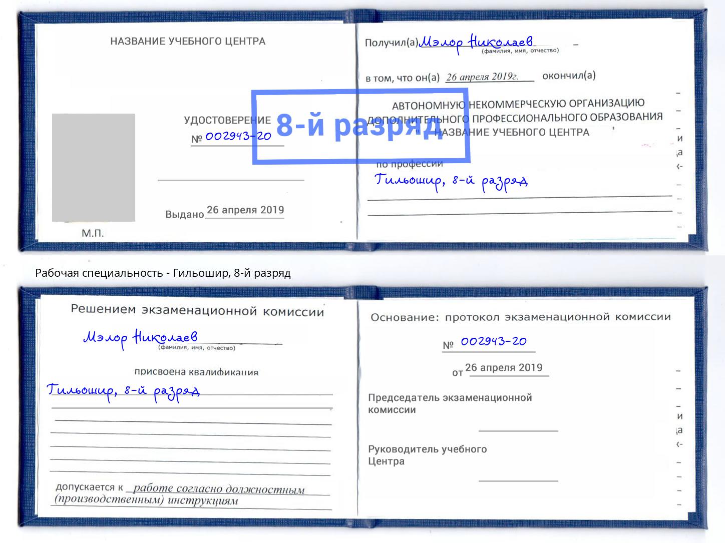 корочка 8-й разряд Гильошир Тамбов