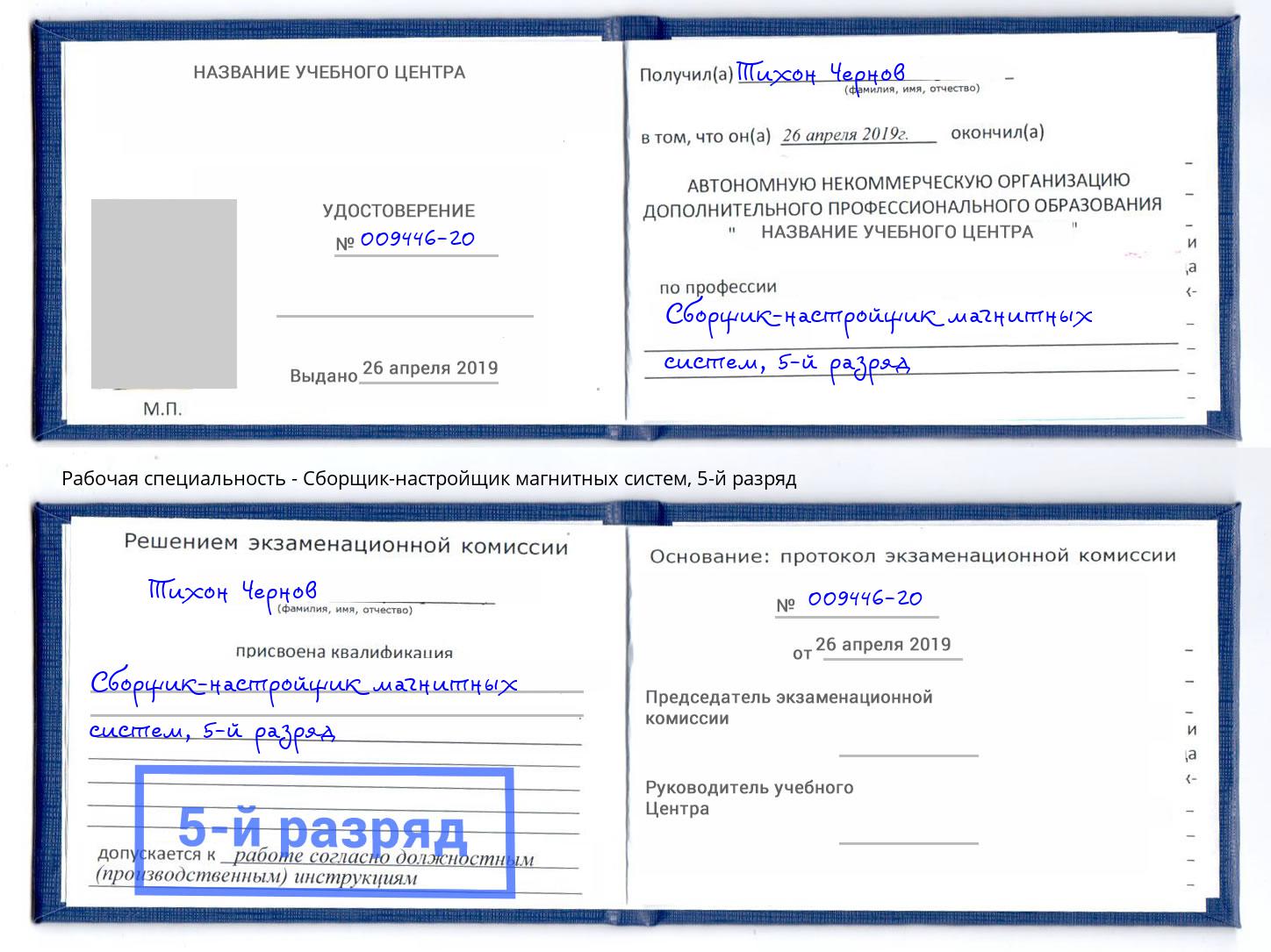 корочка 5-й разряд Сборщик-настройщик магнитных систем Тамбов