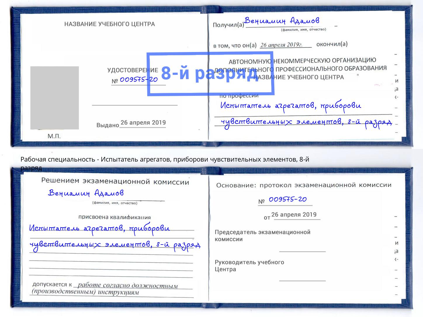 корочка 8-й разряд Испытатель агрегатов, приборови чувствительных элементов Тамбов